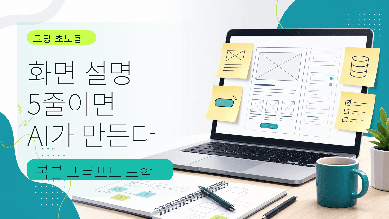 코딩 초보가 원하는 화면을 AI에게 맡기는 프롬프트 5줄 대표 이미지