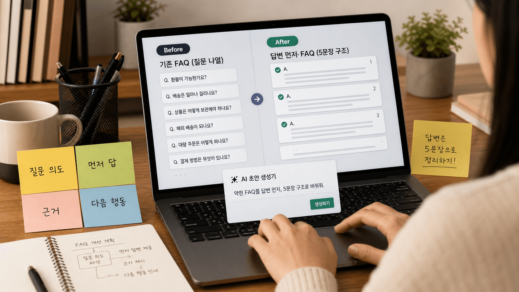 약한 FAQ를 답변 먼저 구조로 바꾸는 블로그 편집 화면