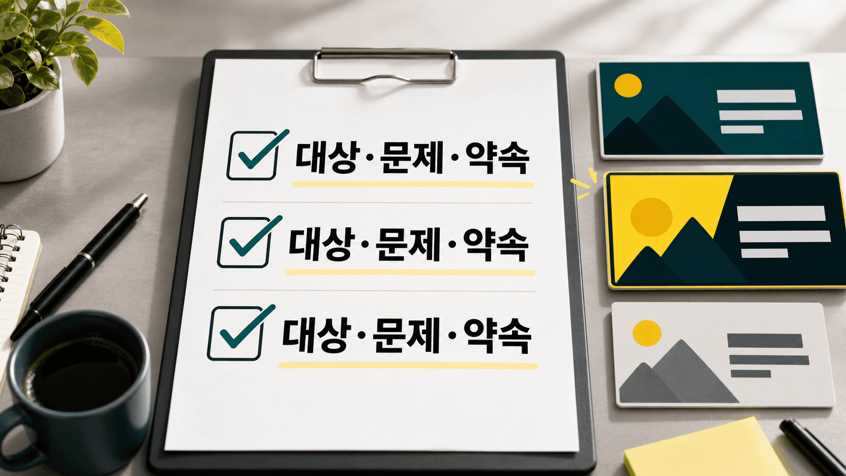 발행 전 썸네일 문구에서 대상, 문제, 약속을 확인하는 체크리스트