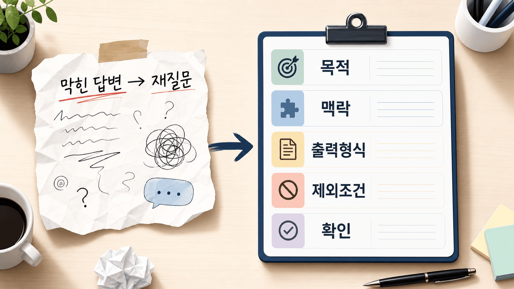 막힌 답변을 재질문 체크리스트로 바꾸는 흐름