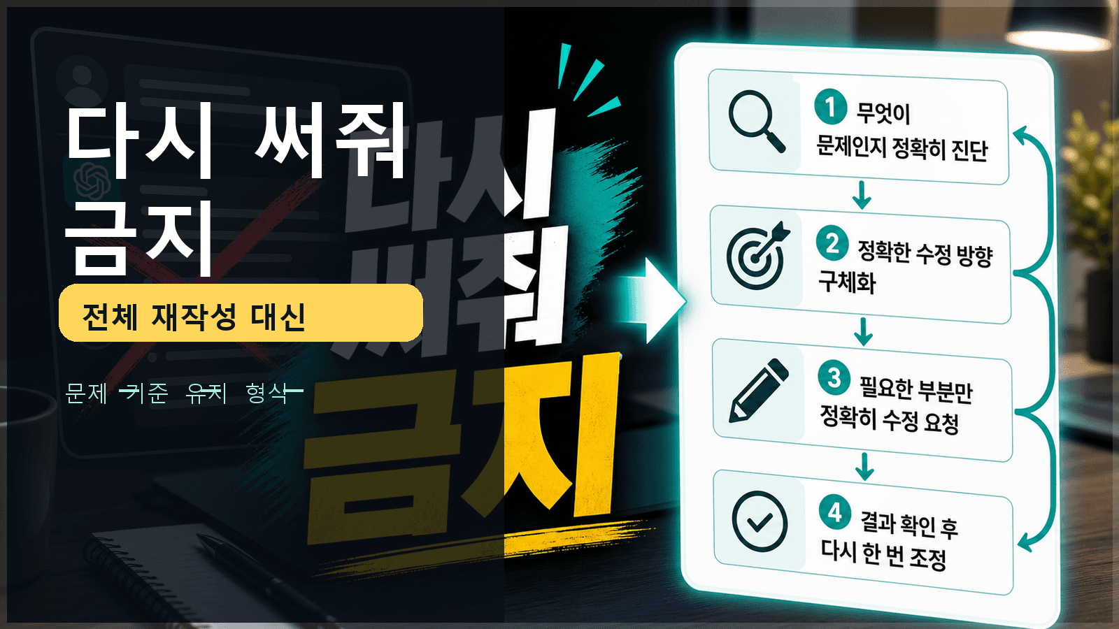 ChatGPT 답변이 자꾸 빗나갈 때, 전체를 다시 쓰지 않는 수정 프롬프트 4단계 대표 이미지