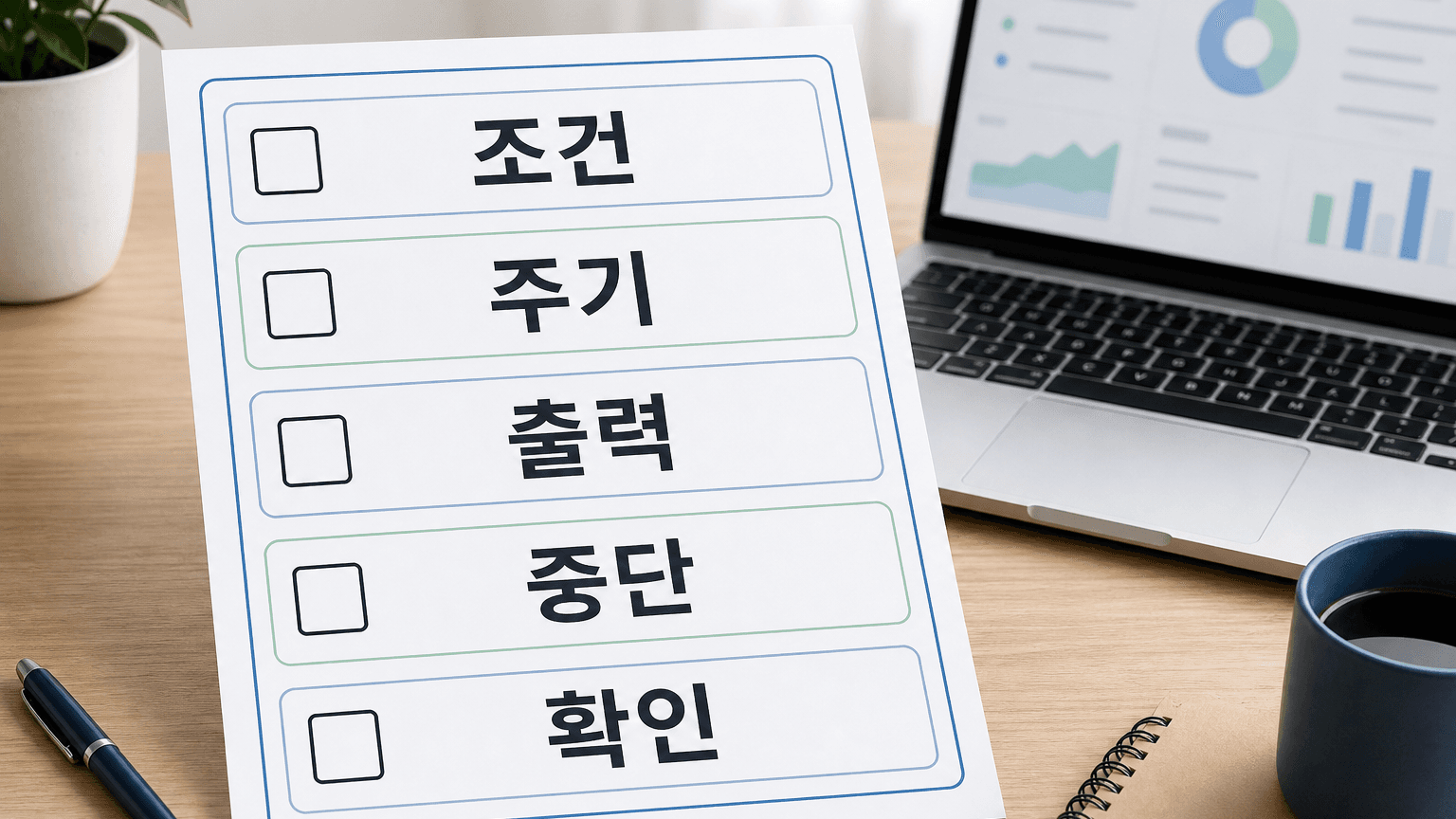 반복 작업을 조건, 주기, 출력, 중단, 확인 질문으로 나누는 체크리스트