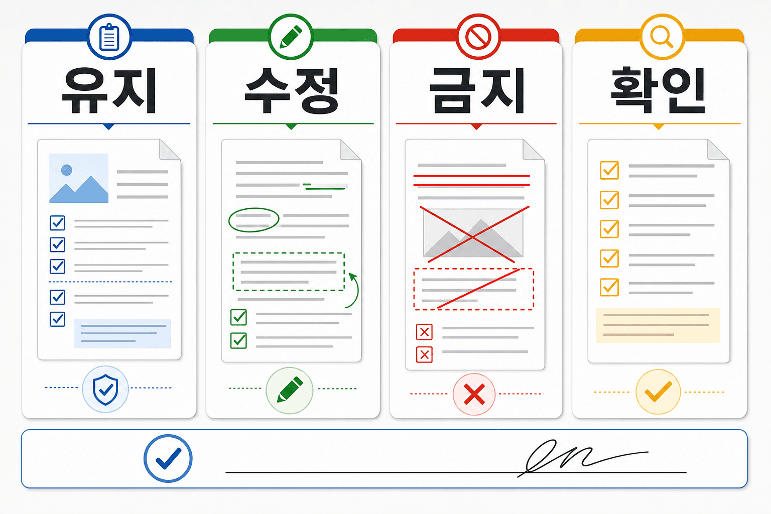 유지, 수정, 금지, 확인 칸으로 문서 변경 범위를 점검하는 체크리스트