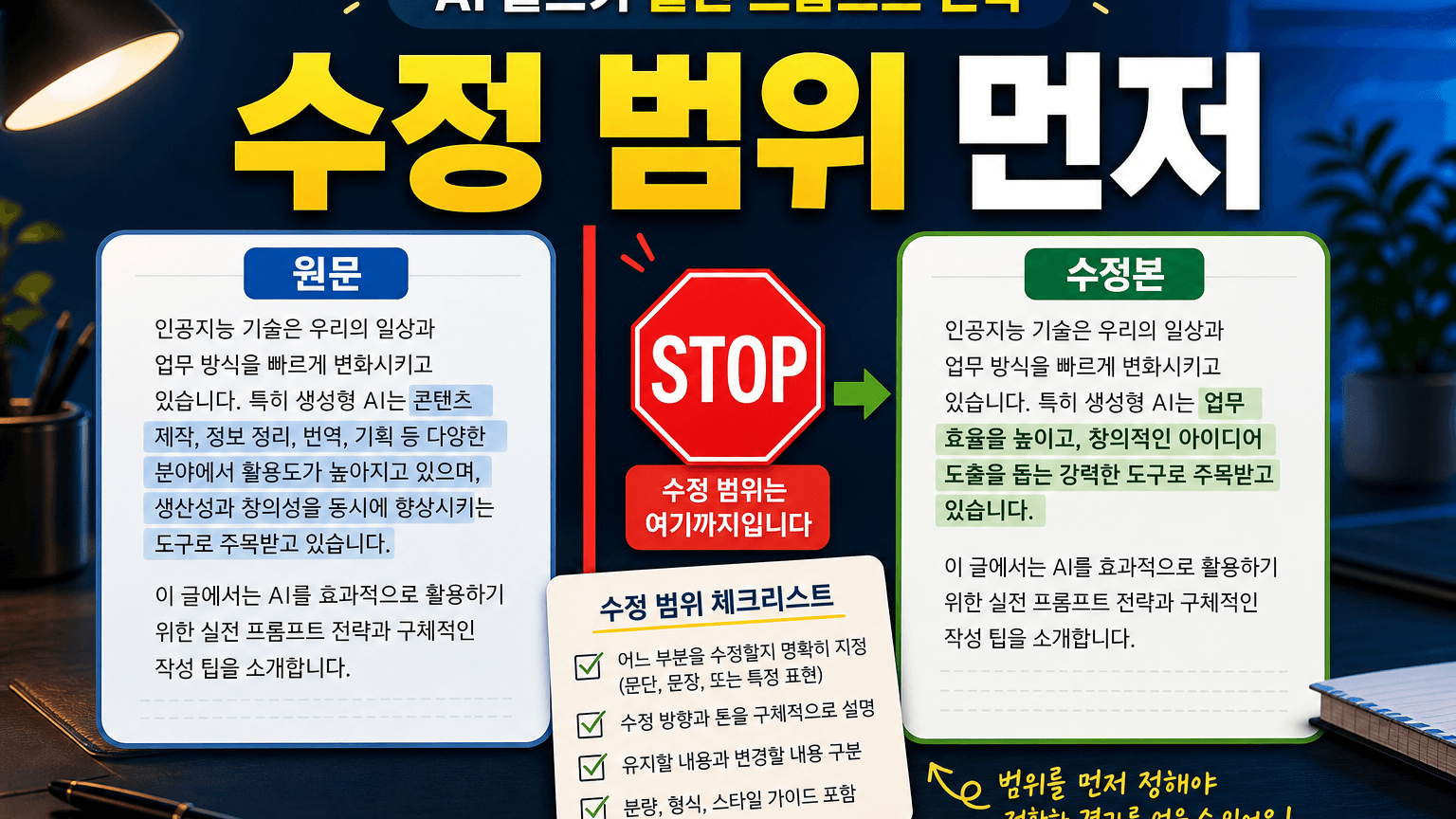 ChatGPT 글쓰기 블록이 원문을 바꿀 때, 수정 범위부터 고정하는 프롬프트