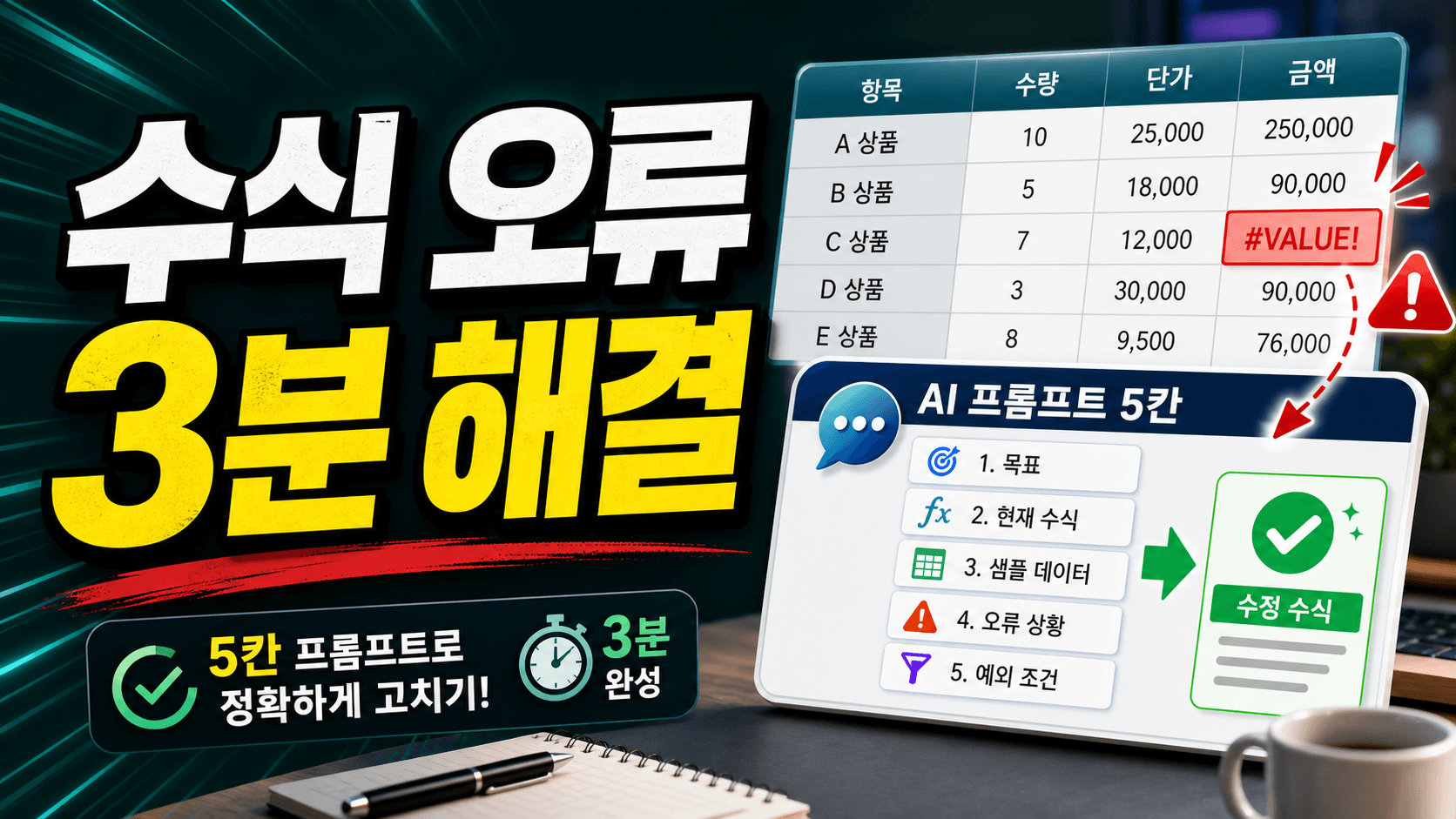 엑셀 수식이 자꾸 틀릴 때, 3분만에 오류 잡는 ChatGPT 5칸 프롬프트