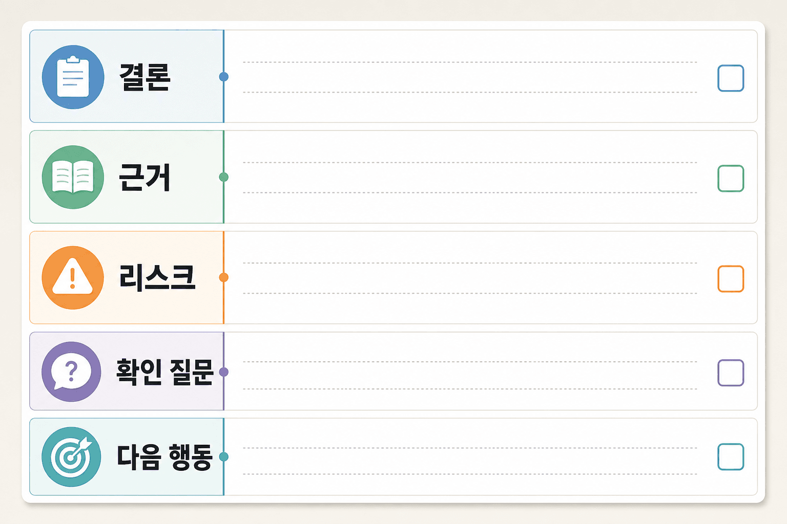 PDF 요약 결과를 5칸 결론표로 검수하는 체크리스트