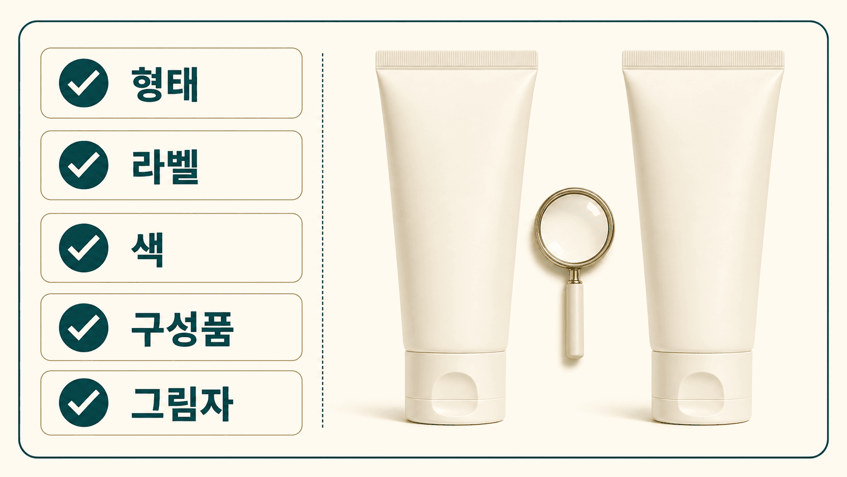 제품 형태, 라벨, 색, 구성품, 그림자를 원본과 대조하는 게시 전 체크리스트