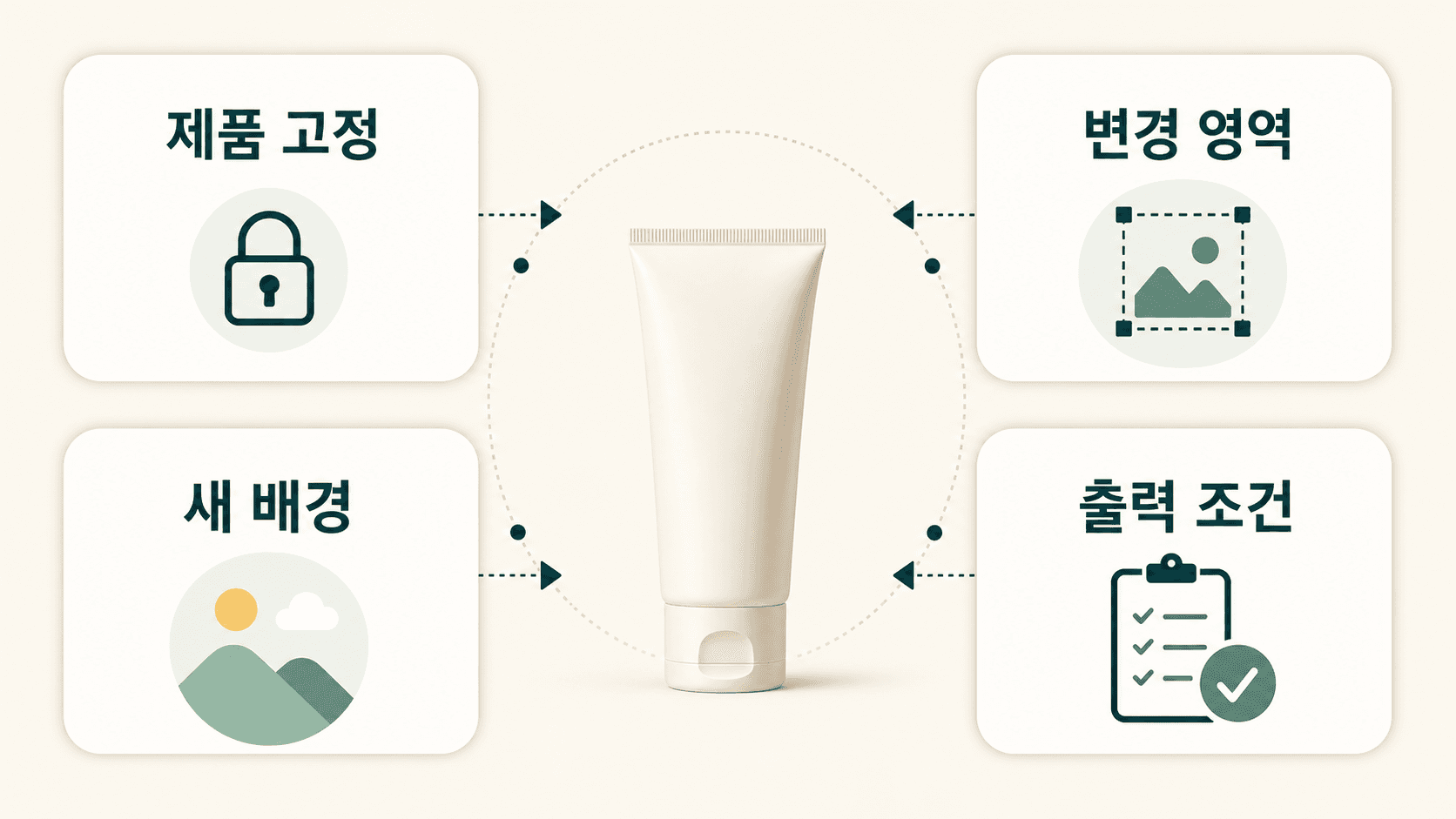 제품 보존 대상과 배경 변경 조건을 네 블록으로 나눈 프롬프트 구조