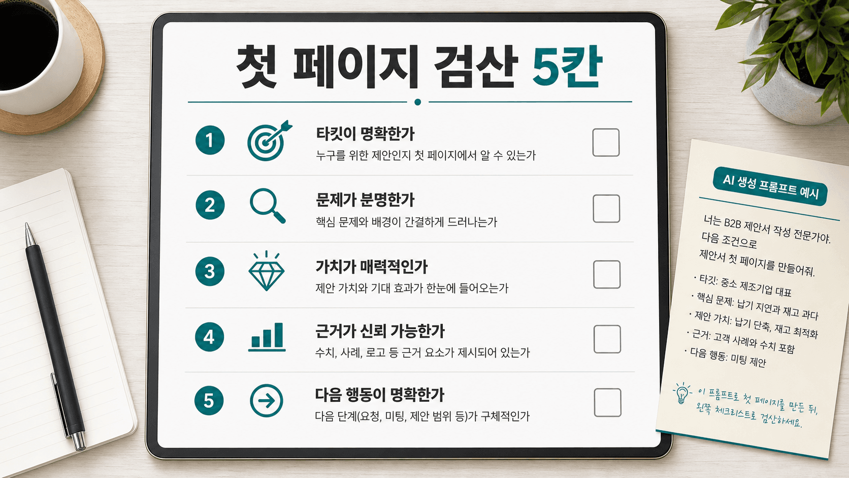 제안서 첫 페이지를 발송하기 전에 확인하는 5칸 체크리스트