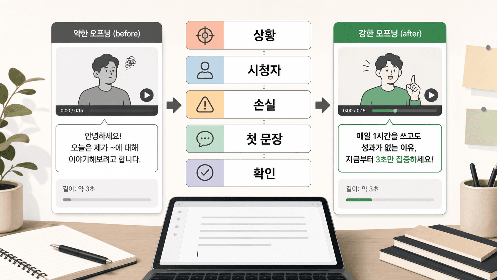 릴스 대본 첫 3초를 5칸으로 다시 쓰는 작업 흐름