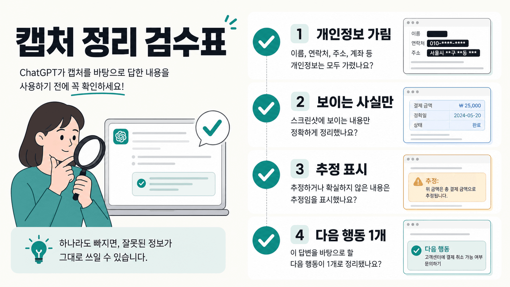 ChatGPT가 캡처를 바탕으로 답한 내용을 쓰기 전 확인하는 캡처 정리 검수표