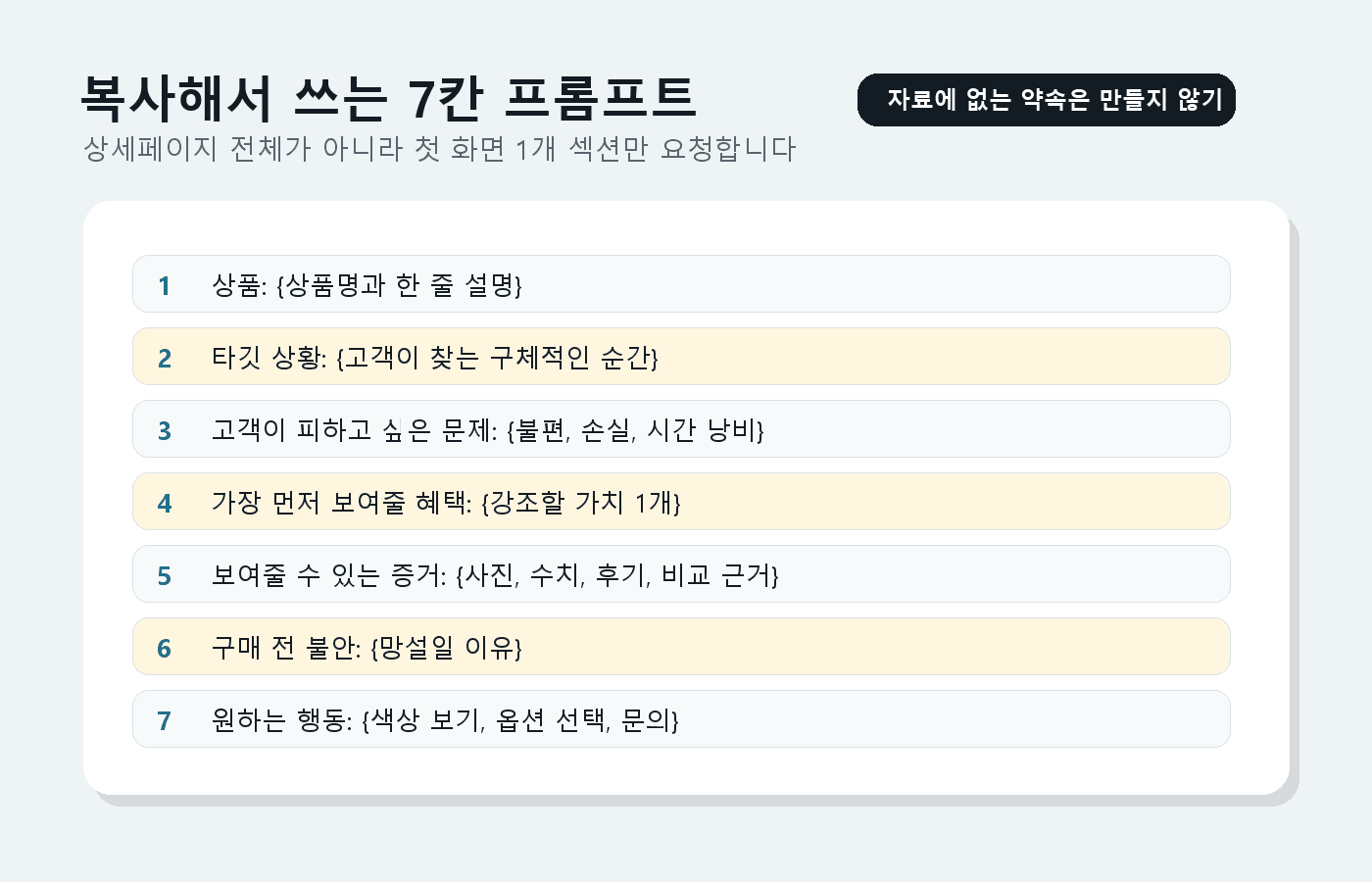 상세페이지 첫 화면 프롬프트 카드