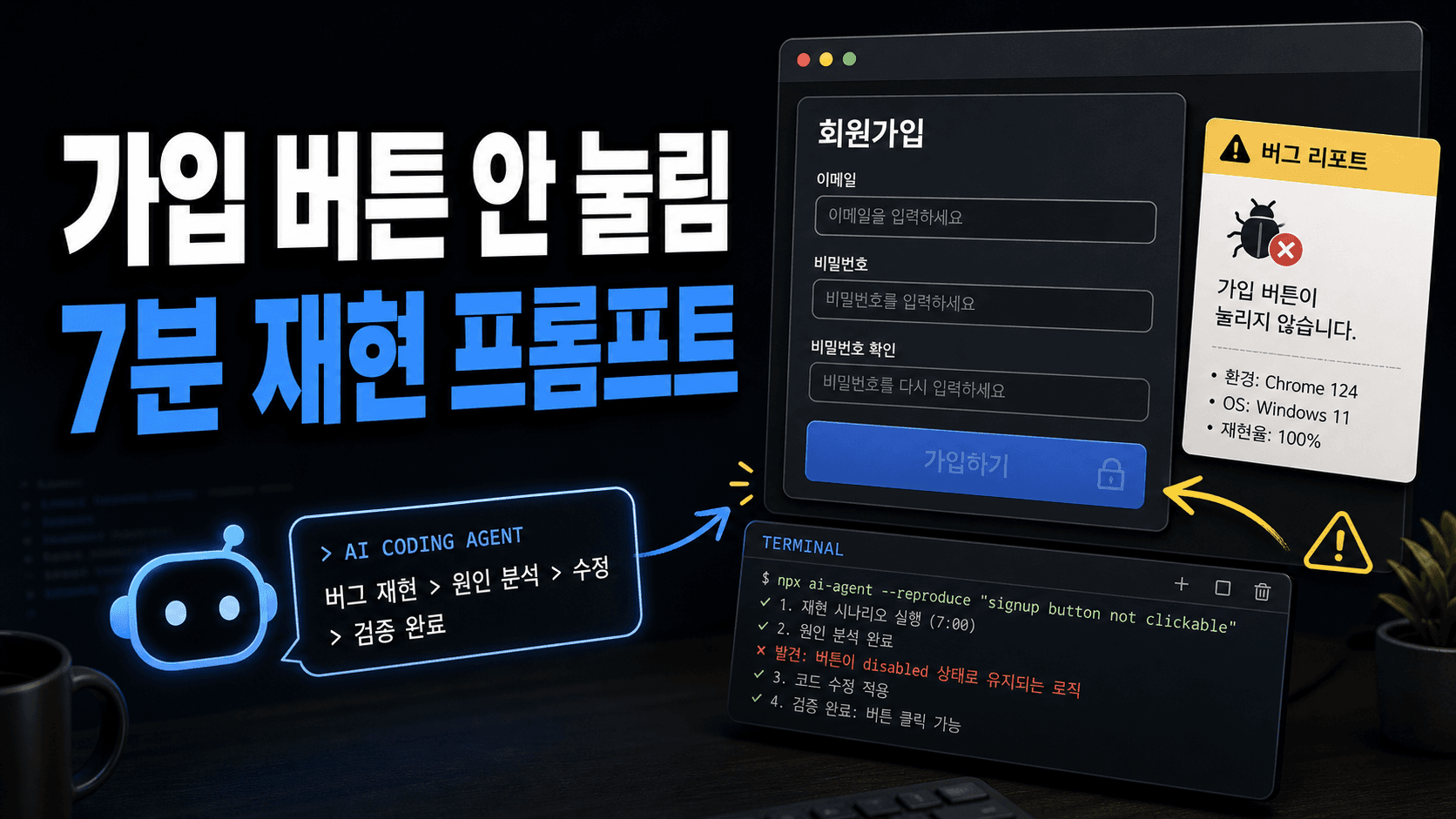 가입 버튼 안 눌릴 때 7분 AI 재현 프롬프트 5칸