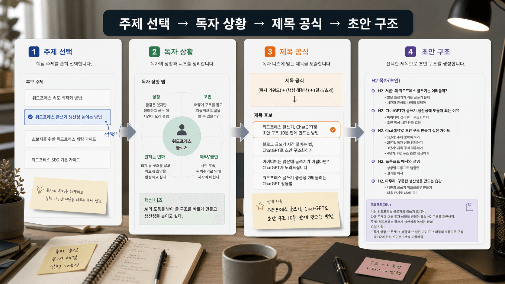 워드프레스 첫 글 초안을 만드는 4단계 흐름