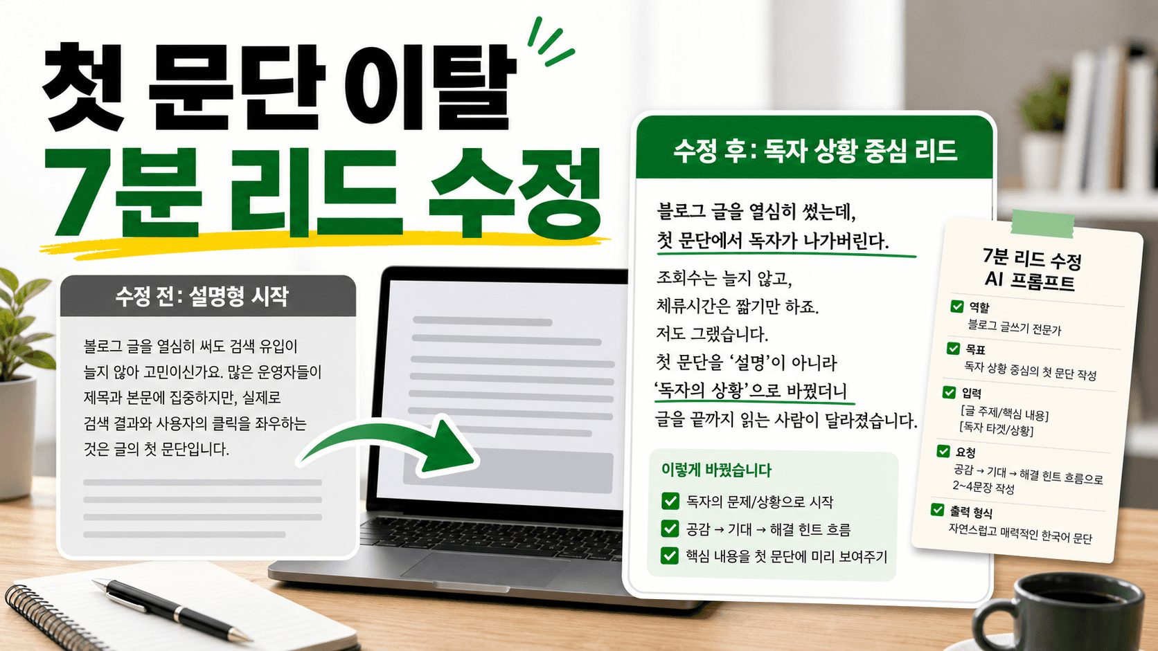 워드프레스 첫 문단, 발행 전 버릴 설명형 5문장