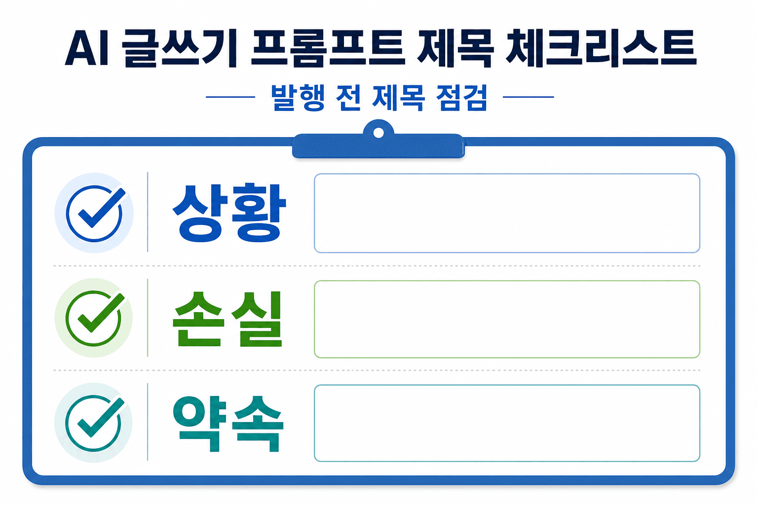 넓은 제목을 고치기 전 확인할 상황, 손실, 약속 체크리스트