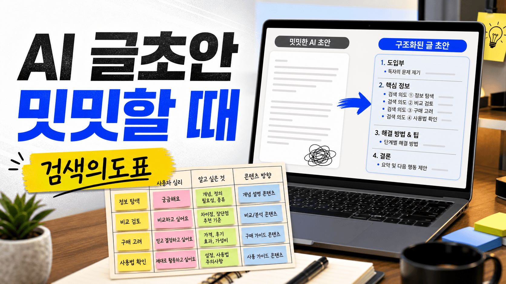 ChatGPT 블로그 초안이 밋밋할 때, 검색 의도 표 프롬프트 5단계 대표 이미지