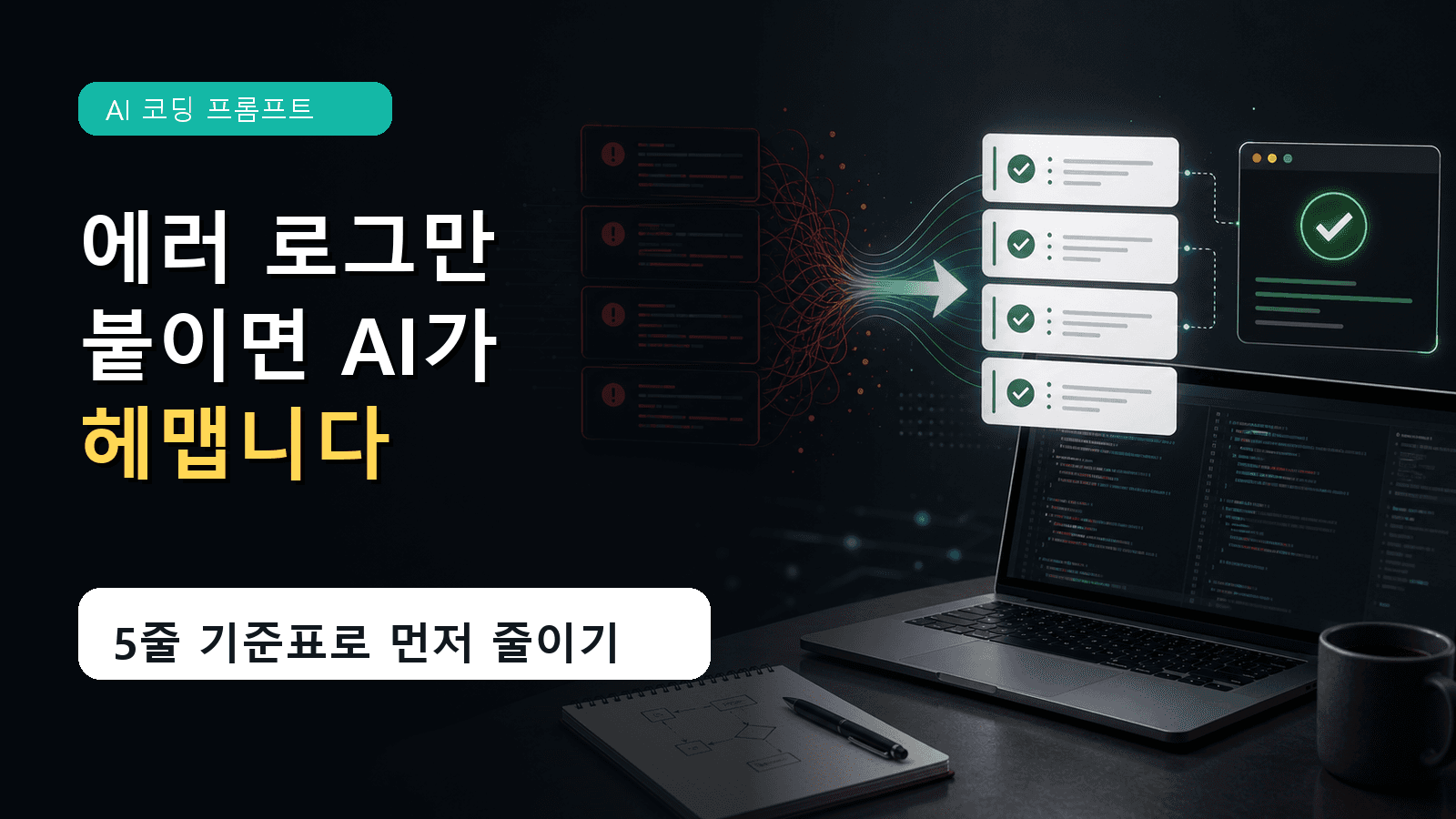 에러 로그만 붙이면 AI가 헤매는 이유, 수정 지시 5줄로 줄이는 법 대표 이미지